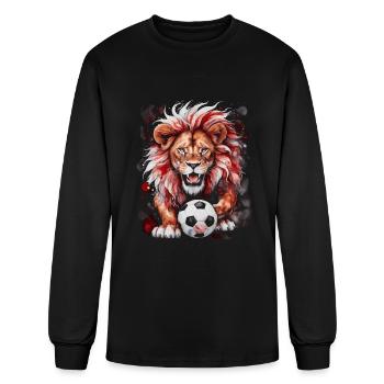 Lion Football Soccer Colorful Animal Graphic - Men's Long Sleeve T-Shirt - black - Front