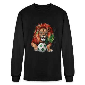 Lion Football Soccer Colorful Animal Graphic - Men's Long Sleeve T-Shirt - black - Front