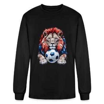 Lion Football Soccer Colorful Animal Graphic - Men's Long Sleeve T-Shirt - black - Front