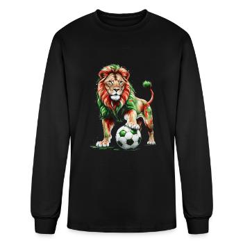 Lion Football Soccer Colorful Animal Graphic - Men's Long Sleeve T-Shirt - black - Front