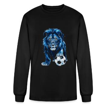 Lion Football Soccer Colorful Animal Graphic - Men's Long Sleeve T-Shirt - black - Front