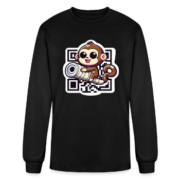 Curious Monkey with QR Code - Men's Long Sleeve T-Shirt - black - Front