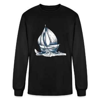 sailing ship drawing blue white - Men's Long Sleeve T-Shirt - black - Front