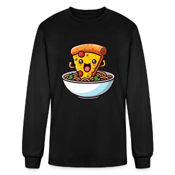 Kawaii Salami Pizza Dancing in Ramen Noodle Soup B - Men's Long Sleeve T-Shirt - black - Front