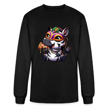Mardi Gras Zebra Pizza Salami Party Tee - Men's Long Sleeve T-Shirt - black - Front