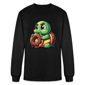 Cute Turtle Donut Cartoon Funny Chubby - Men's Long Sleeve T-Shirt - black - Front