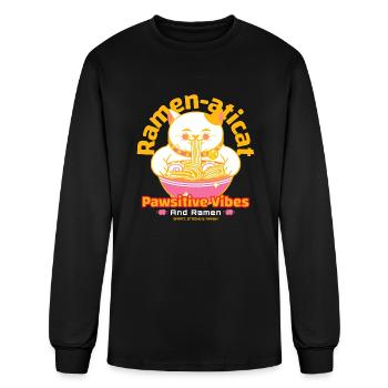Drôle de chat Ramen nouilles Anime japonais Kawaii chat - T-shirt à manches longues Homme - noir - Devant