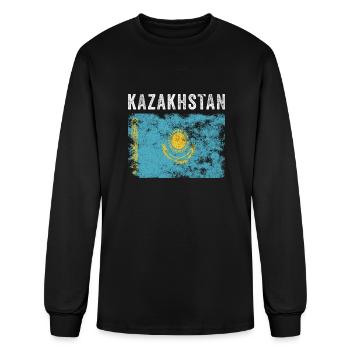 Kazakhstan Flag Vintage Kazakhstani Flag - Men's Long Sleeve T-Shirt - black - Front