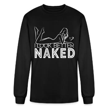 Nudist Nude Naked Woman Gift - Men's Long Sleeve T-Shirt - black - Front