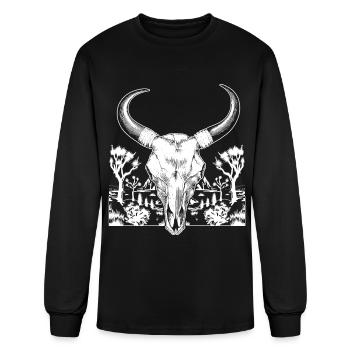 Longhorn Western Texas Cactus Desert Landscape - Men's Long Sleeve T-Shirt - black - Front