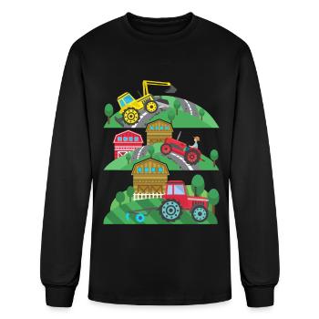 Kids Construction Site Farm Vehicles - Men's Long Sleeve T-Shirt - black - Front