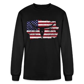 American Flag Longhorn Cowboy Texas Gift - Men's Long Sleeve T-Shirt - black - Front