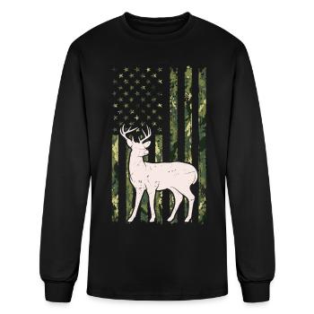 Deer Camo American Flag Design - Men's Long Sleeve T-Shirt - black - Front