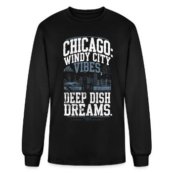 Chicago: Windy City Vibes, Deep Dish Dreams - Men's Long Sleeve T-Shirt - black - Front