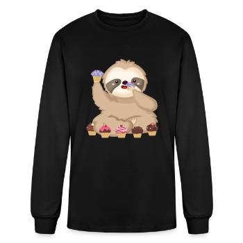 Plump Sloth with Muffin - Lovable Animal Design - Men's Long Sleeve T-Shirt - black - Front