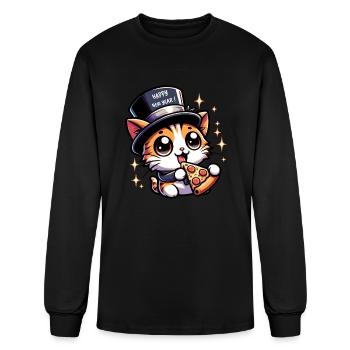 New Year's Eve Cat Salami Pizza Happy New Year - Men's Long Sleeve T-Shirt - black - Front