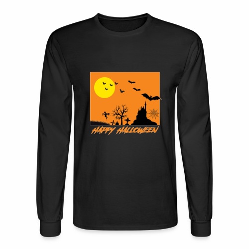 Moonlit Haunted House Ghost Bat Cobweb Gravestone. - Men's Long Sleeve T-Shirt