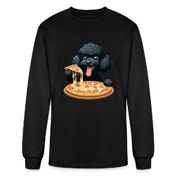 Comic Poodle with Pizza - Men's Long Sleeve T-Shirt - black - Front