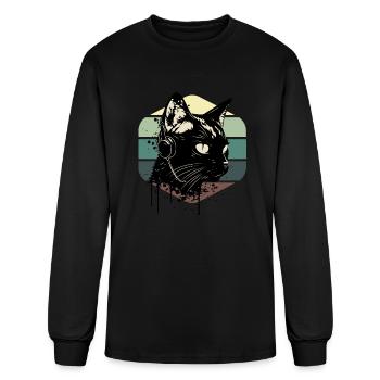 Cat Wearing Headphones | cat wearing earphones - Men's Long Sleeve T-Shirt - black - Front