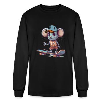 Mouse on a skateboard funny skater cartoon shirts - Men's Long Sleeve T-Shirt - black - Front