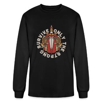 Twin Tigers & Dagger: Tattoo-Style Artwork - Men's Long Sleeve T-Shirt - black - Front