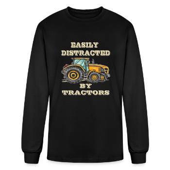 EASILY DISTRACTED BY TRACTORS - Men's Long Sleeve T-Shirt - black - Front