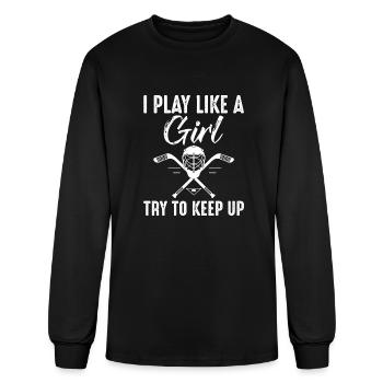 Je joue comme une fille essayer de suivre hockey sur glace fille - T-shirt à manches longues Homme - noir - Devant