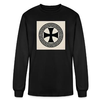 Circle Cross Emblem with Greek Key Border - Men's Long Sleeve T-Shirt - black - Front