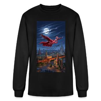 Ukraine: Flamingo Superhero over Moscow Skyline - Men's Long Sleeve T-Shirt - black - Front