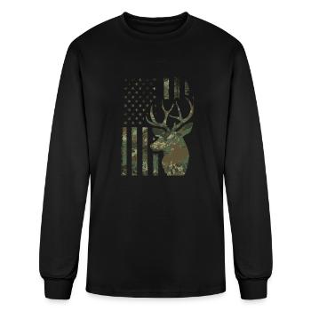 Camo American Flag Buck Hunting Gift For Elk Deer - Men's Long Sleeve T-Shirt - black - Front