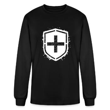 Sponge stencil Cross inside shild - Men's Long Sleeve T-Shirt - black - Front