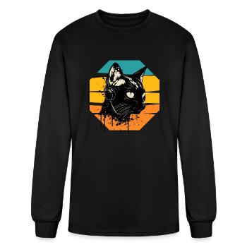 Cat Wearing Headphones | cat wearing earphones - Men's Long Sleeve T-Shirt - black - Front