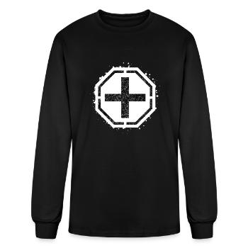Sponge stencil Cross inside octagon - Men's Long Sleeve T-Shirt - black - Front