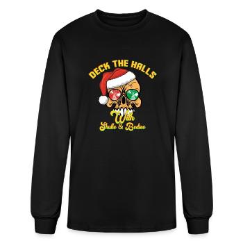 deck the halls with skulls and bodies - Men's Long Sleeve T-Shirt - black - Front
