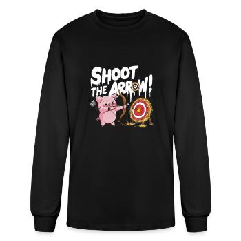 A pink piglet aiming a bow an arrow - Men's Long Sleeve T-Shirt - black - Front