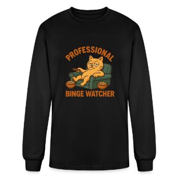 Professional Binge Watcher Cat - Men's Long Sleeve T-Shirt - black - Front