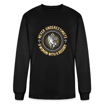 Never Underestimate A Woman With A Rosary - Men's Long Sleeve T-Shirt - black - Front
