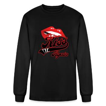 Kiss Me Again Sexy Lip Redline Swoosh Graphic. - Men's Long Sleeve T-Shirt - black - Front