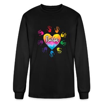 Nurse Heart Hand Colorful - Men's Long Sleeve T-Shirt - black - Front