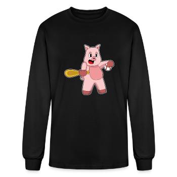 Pig Baseball Baseball Bat - Men's Long Sleeve T-Shirt - black - Front