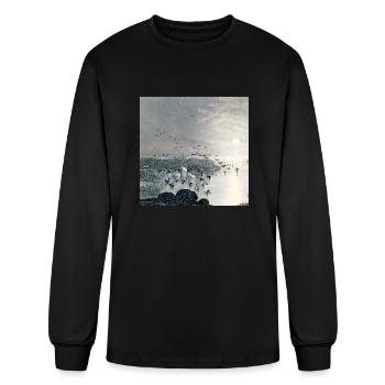 Ducks, Mallards and Swans on the lake at sunset - Men's Long Sleeve T-Shirt - black - Front