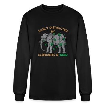 Easily Distracted By Elephants and Weed Cannabis M - Men's Long Sleeve T-Shirt - black - Front