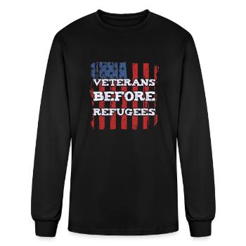 Veterans Before Refugees USA for Patriots T Shirt - Men's Long Sleeve T-Shirt - black - Front