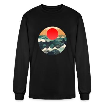 Red sun Japanese Art Inspired Patterned Ocean - Men's Long Sleeve T-Shirt - black - Front