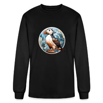 Style mosaïque d’oiseaux de mer macareux en cercle - T-shirt à manches longues Homme - noir - Devant