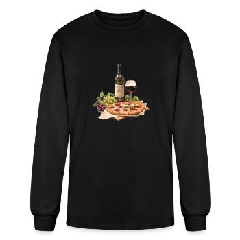 Pepperoni Pizza, Red Wine and Grapes - Men's Long Sleeve T-Shirt - black - Front