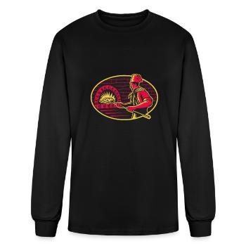 Baker Baking Pizza Wood Oven Woodcut - Men's Long Sleeve T-Shirt - black - Front
