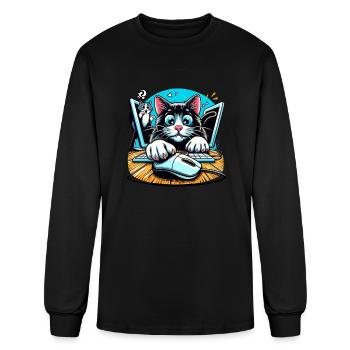 Hilarious Cat Chasing Digital Cursor Design - Men's Long Sleeve T-Shirt - black - Front