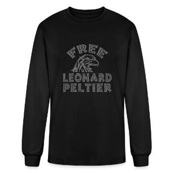 FREE LEONARD PELTIER EAGLE NATIVES grau used look - Men's Long Sleeve T-Shirt - black - Front