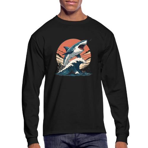 Fierce Shark Breaking Through Waves - Men's Long Sleeve T-Shirt